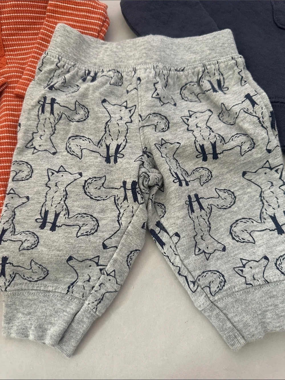 Carter's Orange Striped Bodysuit with Navy Fox Sweatshirt & Gray Fox Pants
